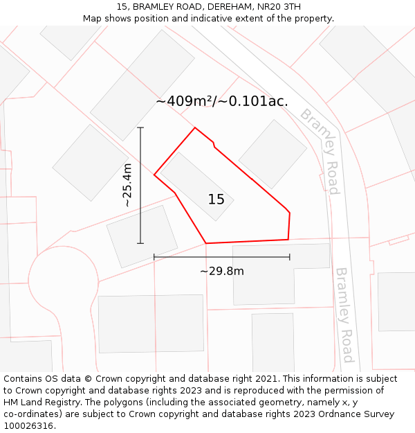 15, BRAMLEY ROAD, DEREHAM, NR20 3TH: Plot and title map