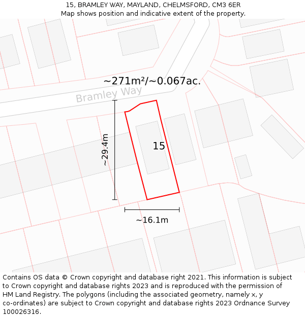 15, BRAMLEY WAY, MAYLAND, CHELMSFORD, CM3 6ER: Plot and title map