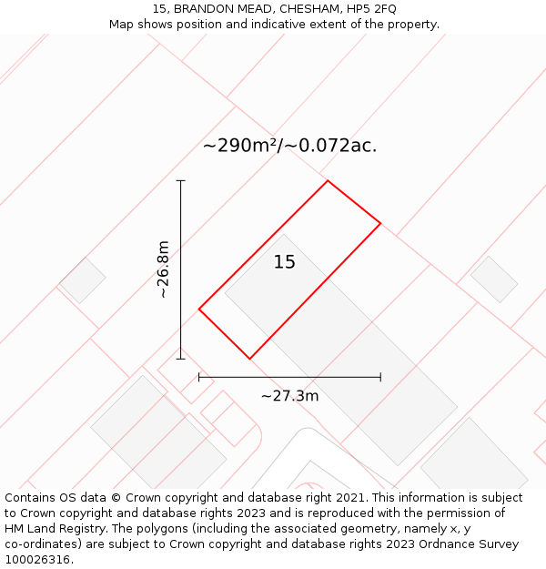 15, BRANDON MEAD, CHESHAM, HP5 2FQ: Plot and title map