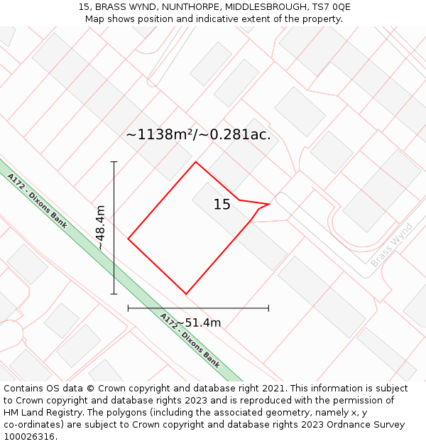 15, BRASS WYND, NUNTHORPE, MIDDLESBROUGH, TS7 0QE: Plot and title map