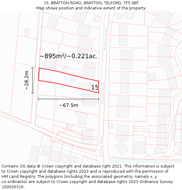 15, BRATTON ROAD, BRATTON, TELFORD, TF5 0BT: Plot and title map
