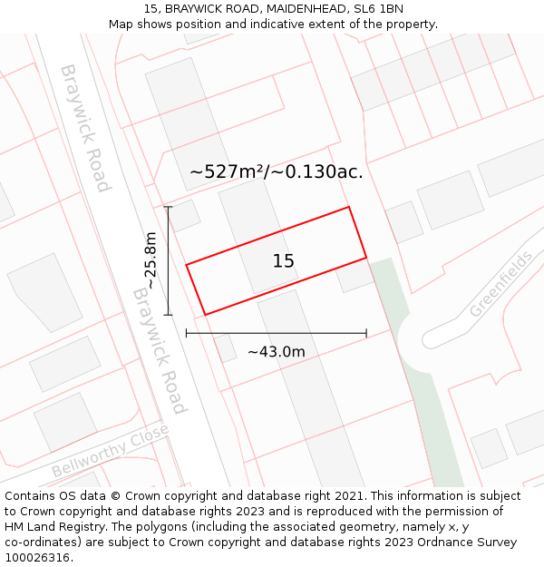 15, BRAYWICK ROAD, MAIDENHEAD, SL6 1BN: Plot and title map