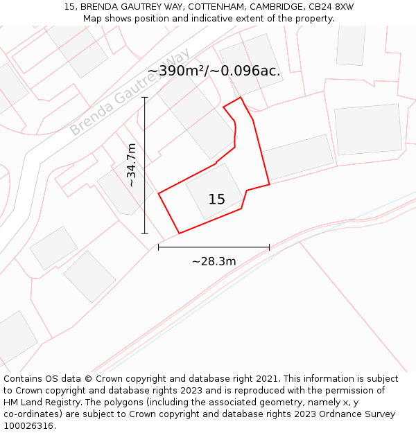 15, BRENDA GAUTREY WAY, COTTENHAM, CAMBRIDGE, CB24 8XW: Plot and title map