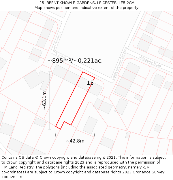 15, BRENT KNOWLE GARDENS, LEICESTER, LE5 2GA: Plot and title map