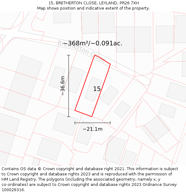 15, BRETHERTON CLOSE, LEYLAND, PR26 7XH: Plot and title map