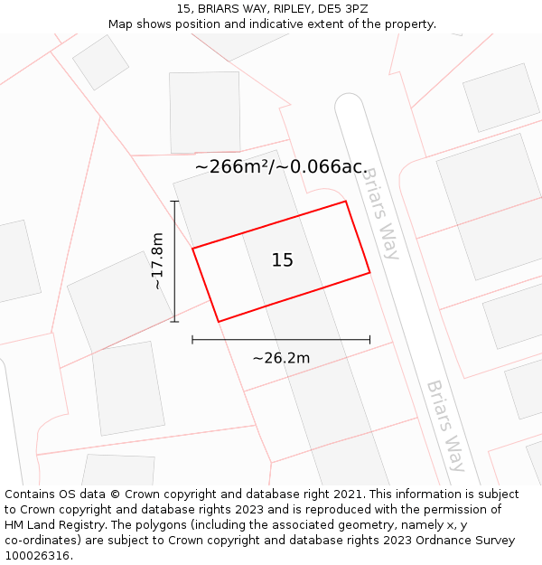 15, BRIARS WAY, RIPLEY, DE5 3PZ: Plot and title map