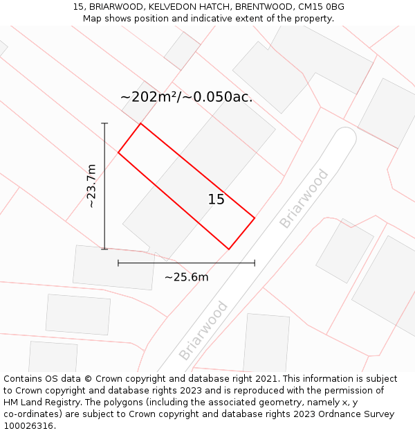 15, BRIARWOOD, KELVEDON HATCH, BRENTWOOD, CM15 0BG: Plot and title map