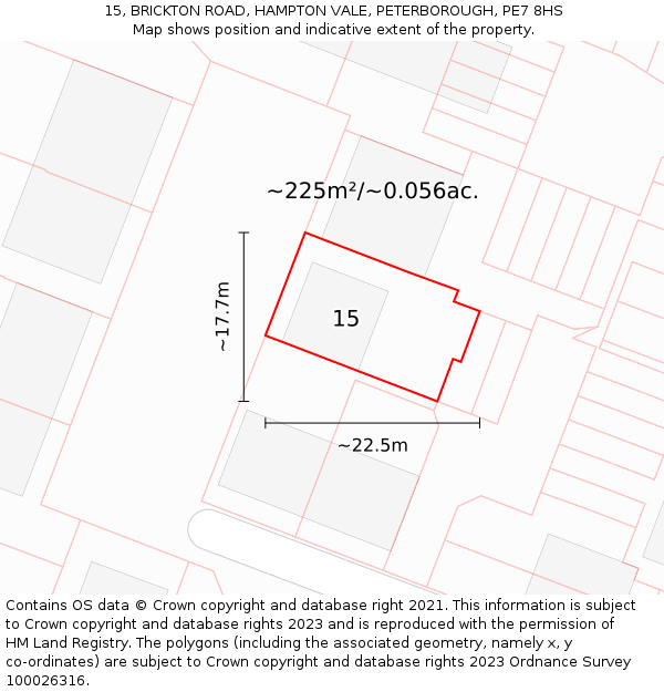 15, BRICKTON ROAD, HAMPTON VALE, PETERBOROUGH, PE7 8HS: Plot and title map