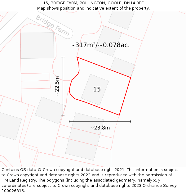15, BRIDGE FARM, POLLINGTON, GOOLE, DN14 0BF: Plot and title map