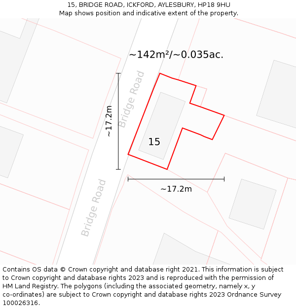 15, BRIDGE ROAD, ICKFORD, AYLESBURY, HP18 9HU: Plot and title map