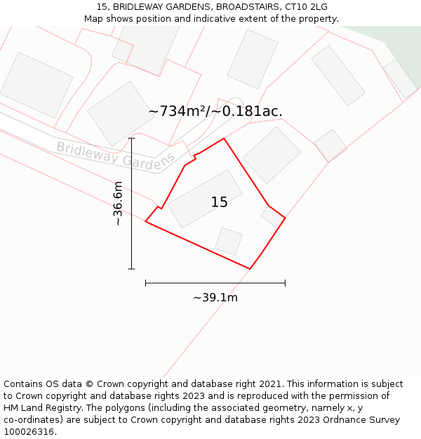 15, BRIDLEWAY GARDENS, BROADSTAIRS, CT10 2LG: Plot and title map