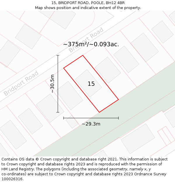 15, BRIDPORT ROAD, POOLE, BH12 4BR: Plot and title map