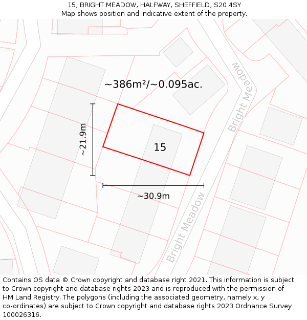 15, BRIGHT MEADOW, HALFWAY, SHEFFIELD, S20 4SY: Plot and title map