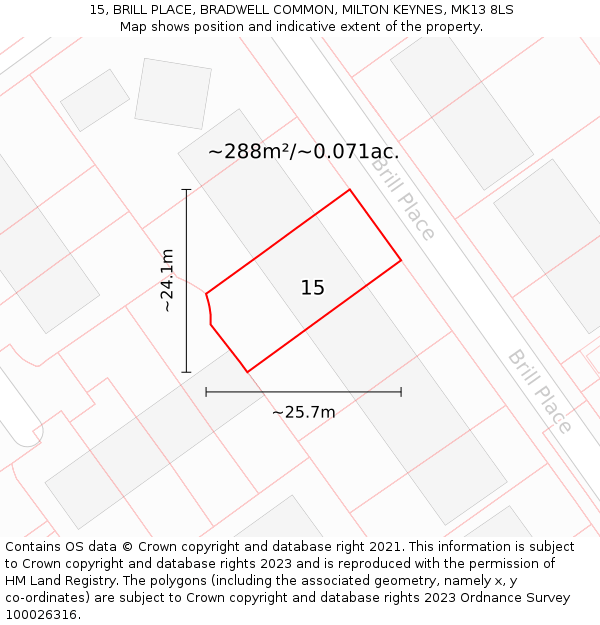 15, BRILL PLACE, BRADWELL COMMON, MILTON KEYNES, MK13 8LS: Plot and title map