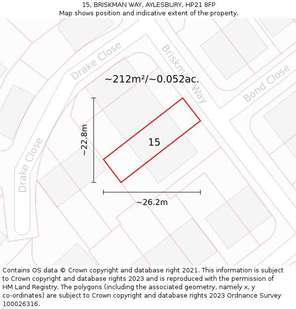 15, BRISKMAN WAY, AYLESBURY, HP21 8FP: Plot and title map