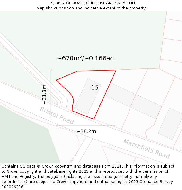 15, BRISTOL ROAD, CHIPPENHAM, SN15 1NH: Plot and title map