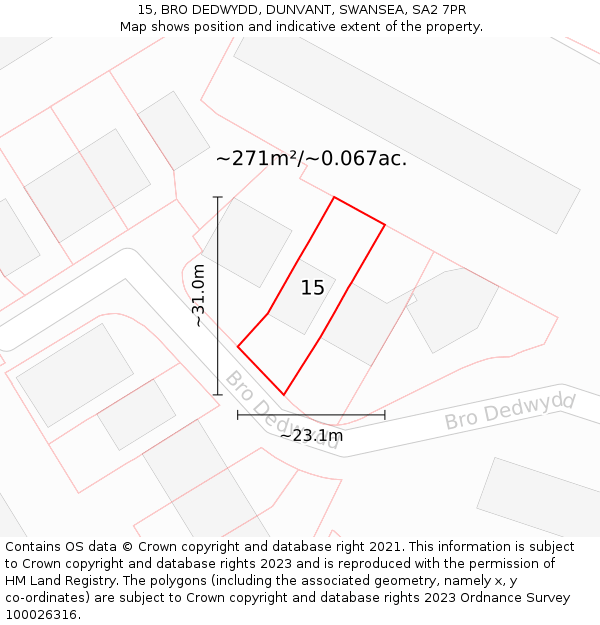 15, BRO DEDWYDD, DUNVANT, SWANSEA, SA2 7PR: Plot and title map