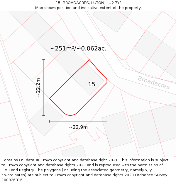 15, BROADACRES, LUTON, LU2 7YF: Plot and title map