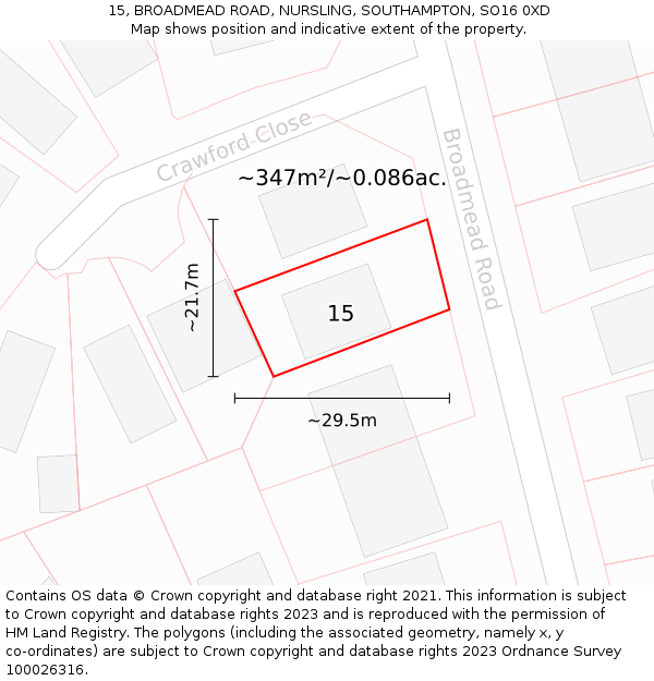 15, BROADMEAD ROAD, NURSLING, SOUTHAMPTON, SO16 0XD: Plot and title map