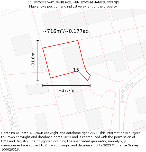 15, BROCKS WAY, SHIPLAKE, HENLEY-ON-THAMES, RG9 3JG: Plot and title map