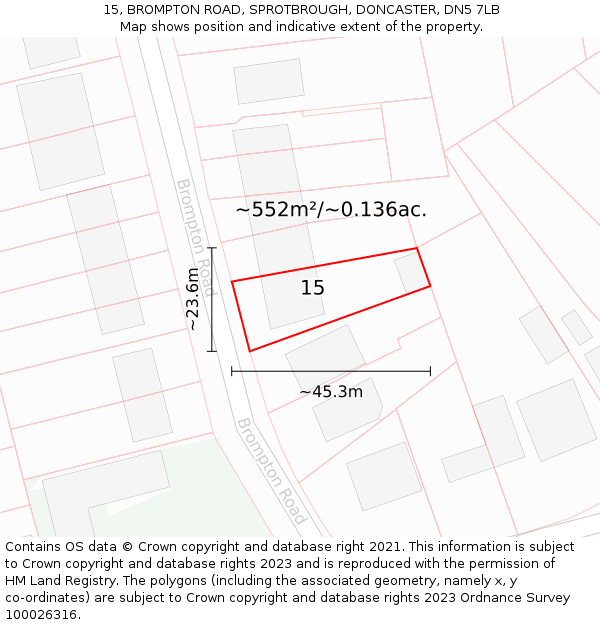 15, BROMPTON ROAD, SPROTBROUGH, DONCASTER, DN5 7LB: Plot and title map