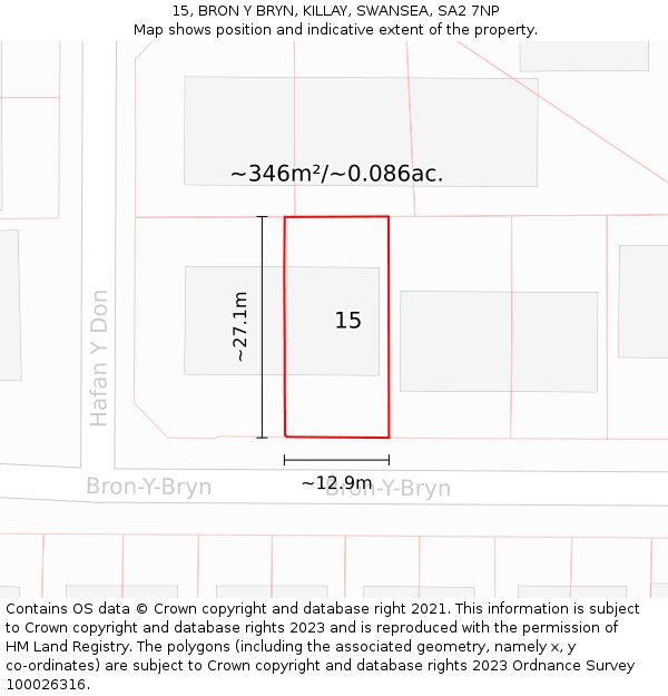 15, BRON Y BRYN, KILLAY, SWANSEA, SA2 7NP: Plot and title map