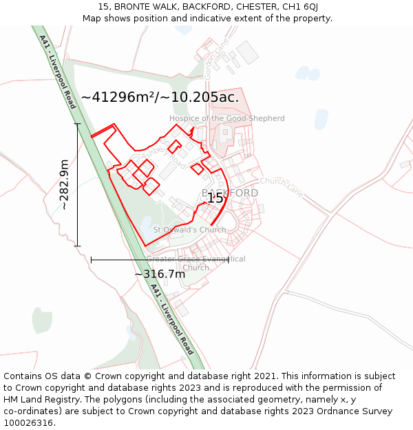 15, BRONTE WALK, BACKFORD, CHESTER, CH1 6QJ: Plot and title map