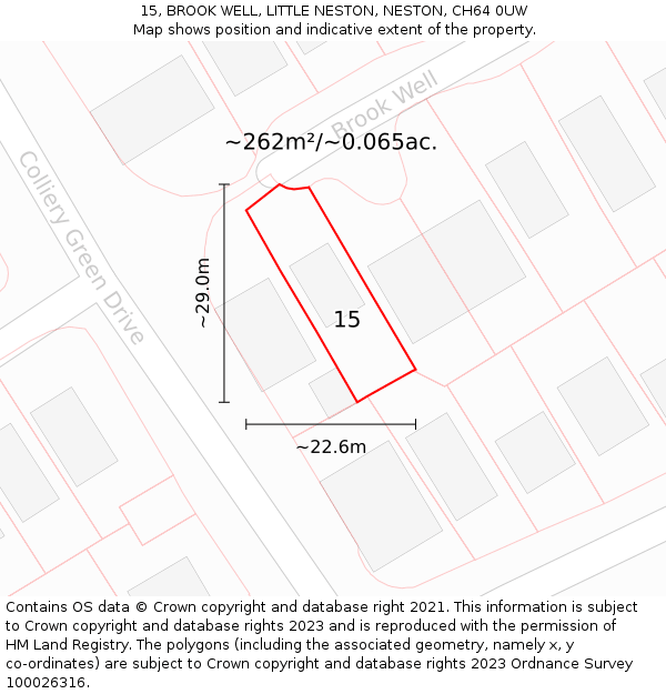 15, BROOK WELL, LITTLE NESTON, NESTON, CH64 0UW: Plot and title map