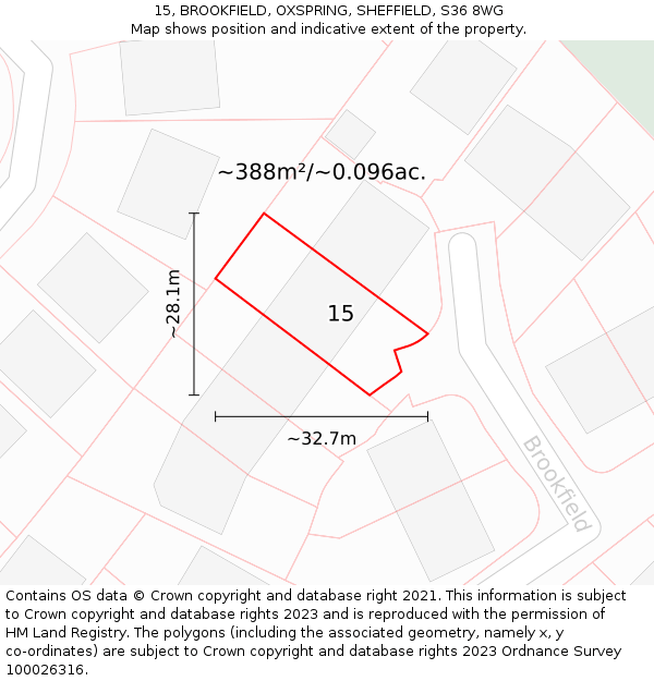 15, BROOKFIELD, OXSPRING, SHEFFIELD, S36 8WG: Plot and title map