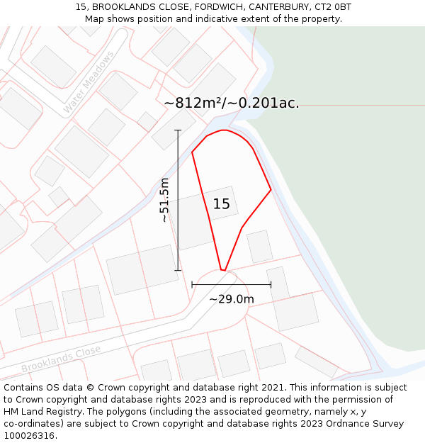 15, BROOKLANDS CLOSE, FORDWICH, CANTERBURY, CT2 0BT: Plot and title map