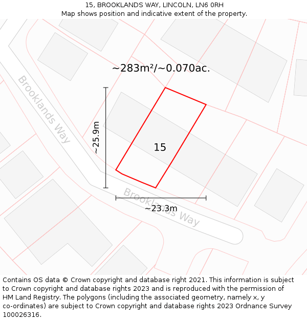 15, BROOKLANDS WAY, LINCOLN, LN6 0RH: Plot and title map