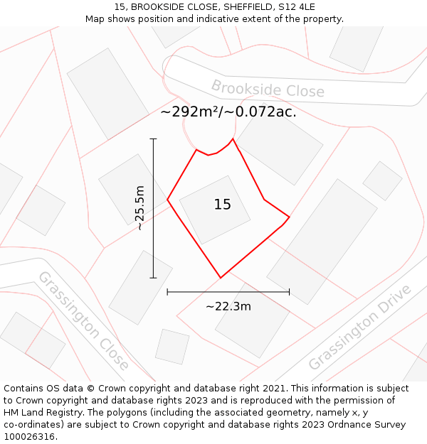 15, BROOKSIDE CLOSE, SHEFFIELD, S12 4LE: Plot and title map
