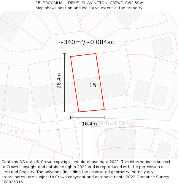 15, BROOMHALL DRIVE, SHAVINGTON, CREWE, CW2 5SW: Plot and title map