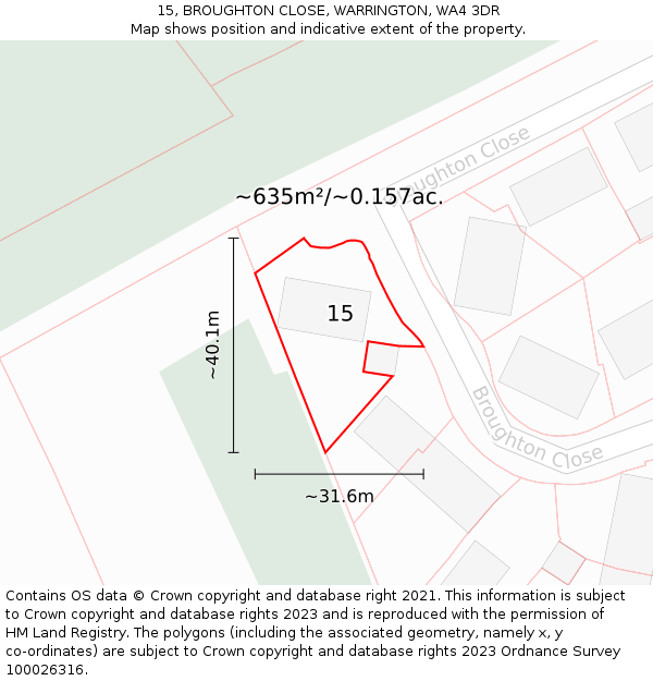 15, BROUGHTON CLOSE, WARRINGTON, WA4 3DR: Plot and title map