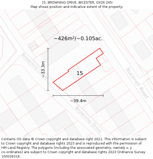 15, BROWNING DRIVE, BICESTER, OX26 2XN: Plot and title map