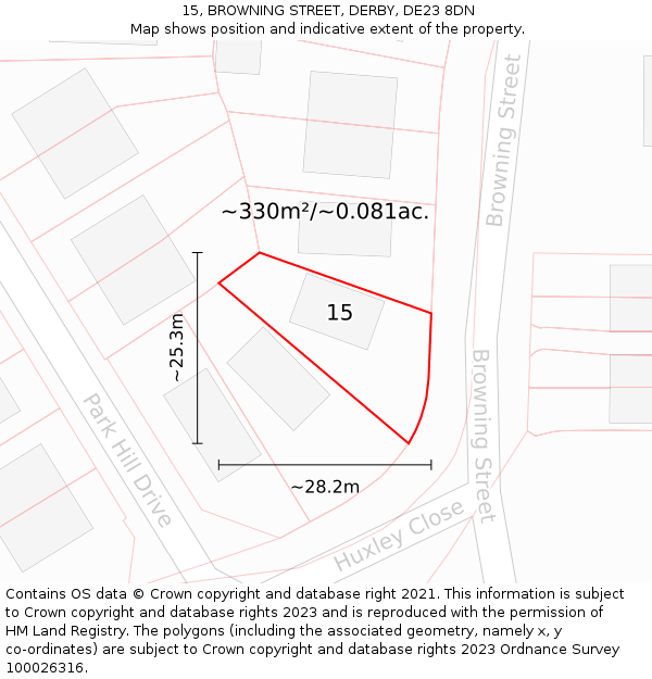 15, BROWNING STREET, DERBY, DE23 8DN: Plot and title map