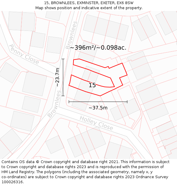 15, BROWNLEES, EXMINSTER, EXETER, EX6 8SW: Plot and title map