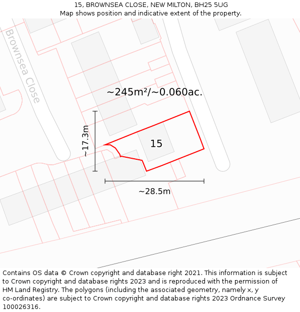 15, BROWNSEA CLOSE, NEW MILTON, BH25 5UG: Plot and title map