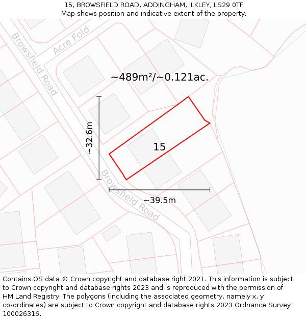 15, BROWSFIELD ROAD, ADDINGHAM, ILKLEY, LS29 0TF: Plot and title map