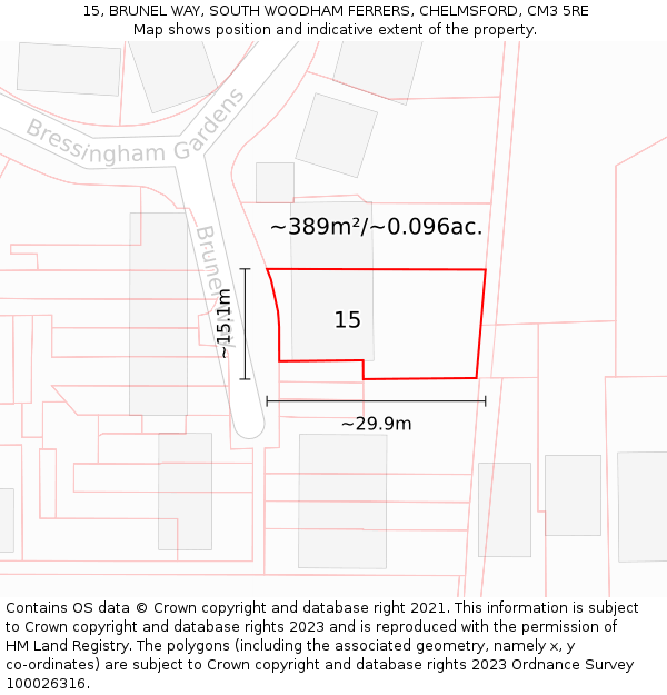 15, BRUNEL WAY, SOUTH WOODHAM FERRERS, CHELMSFORD, CM3 5RE: Plot and title map