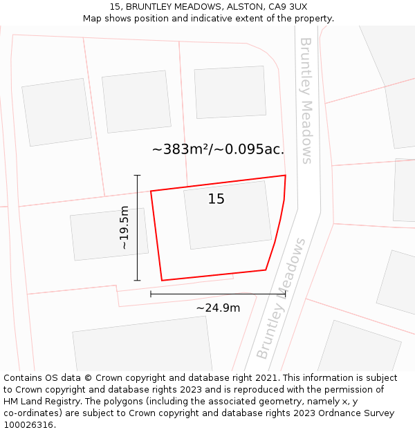 15, BRUNTLEY MEADOWS, ALSTON, CA9 3UX: Plot and title map