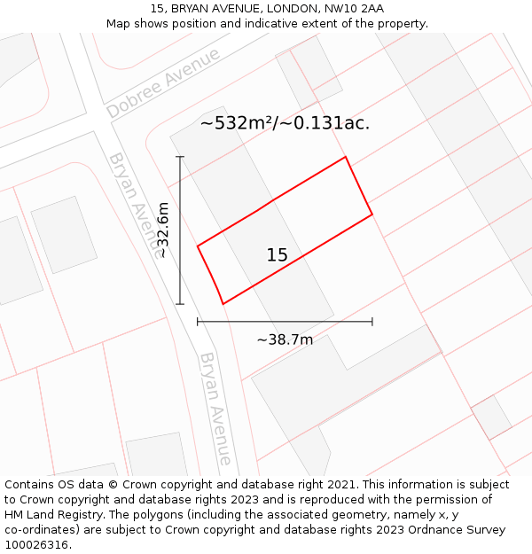 15, BRYAN AVENUE, LONDON, NW10 2AA: Plot and title map
