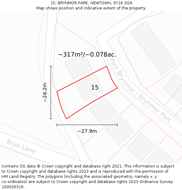 15, BRYNMOR PARK, NEWTOWN, SY16 3GA: Plot and title map
