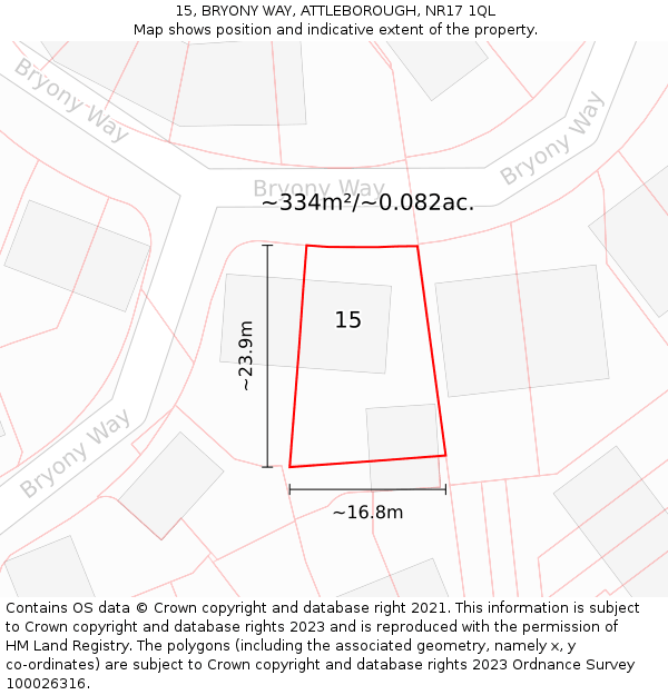 15, BRYONY WAY, ATTLEBOROUGH, NR17 1QL: Plot and title map