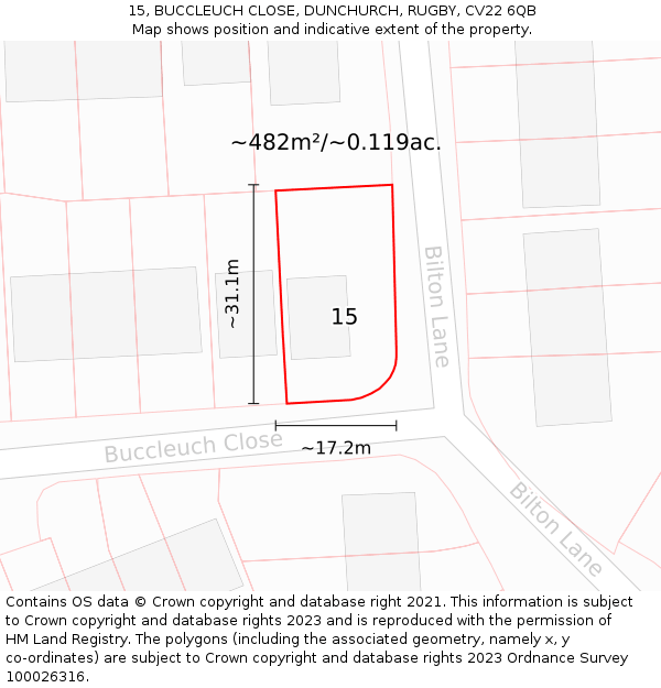 15, BUCCLEUCH CLOSE, DUNCHURCH, RUGBY, CV22 6QB: Plot and title map