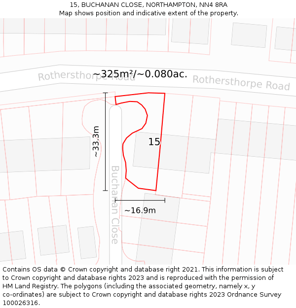 15, BUCHANAN CLOSE, NORTHAMPTON, NN4 8RA: Plot and title map