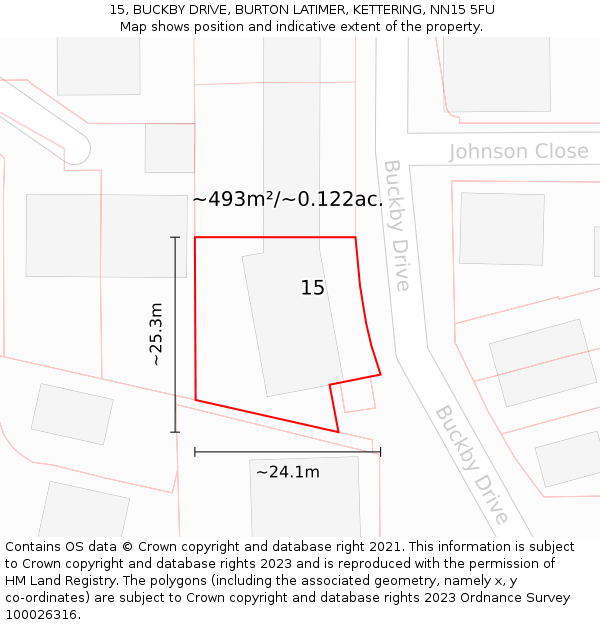 15, BUCKBY DRIVE, BURTON LATIMER, KETTERING, NN15 5FU: Plot and title map