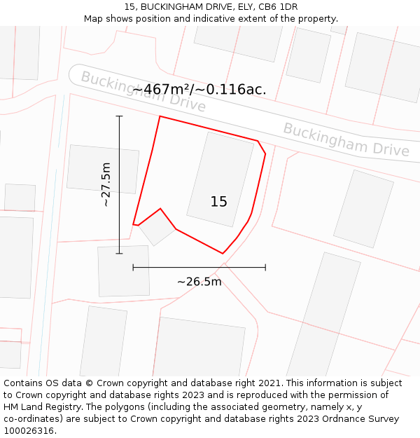 15, BUCKINGHAM DRIVE, ELY, CB6 1DR: Plot and title map