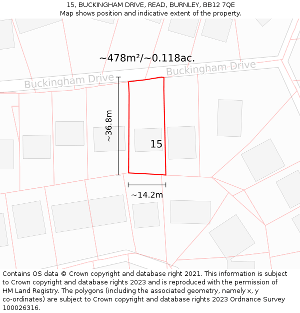 15, BUCKINGHAM DRIVE, READ, BURNLEY, BB12 7QE: Plot and title map