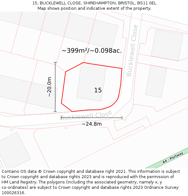 15, BUCKLEWELL CLOSE, SHIREHAMPTON, BRISTOL, BS11 0EL: Plot and title map